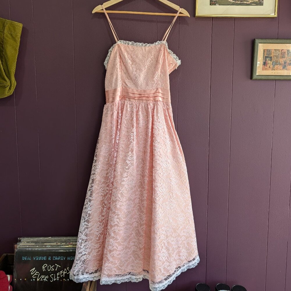 Vintage 80s Gunne Sax Pink Lace Prom Dress Jessica McClintock Small Punk Party